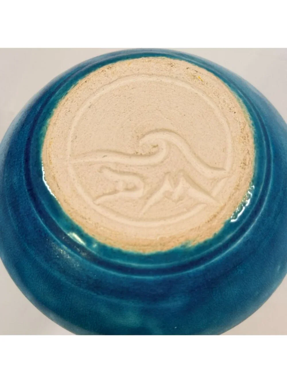 Vintage Dolphin Lagoon Ocean Blue Vase Handmade Studio Pottery 4 1/2